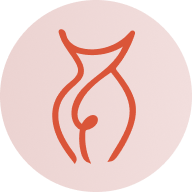 A minimalist terracotta red circular icon with a white center on a soft pinkish-beige background. Fajas Salome