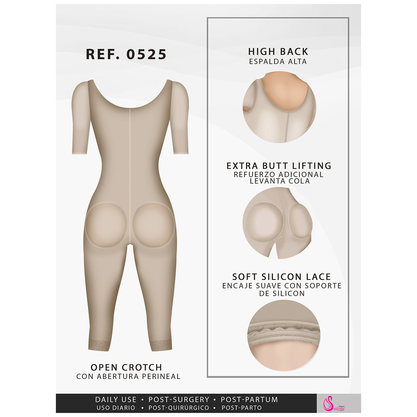 Fajas Salome 0525 Faja de Cuerpo Completo Postquirúrgica con Mangas